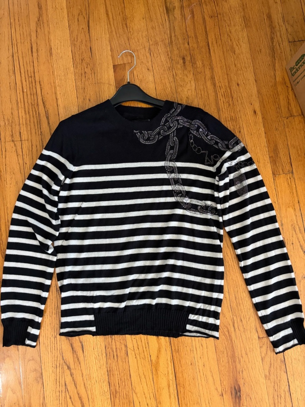 Zadig&Voltaire Black & White Striped Sweater with Chain Accent - Picture 3 of 4